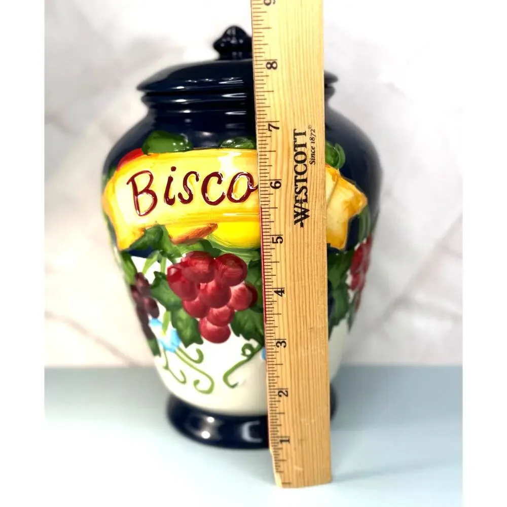 Nonni's Biscotti Hand-Made/Painted Ceramic Storage Jar Fitted Lid Rubber Seal